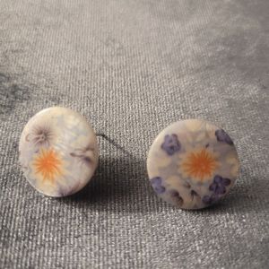 Blue and orange floral earrings